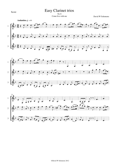 Come live with me for clarinet trio (arr. David Warin Solomons)
