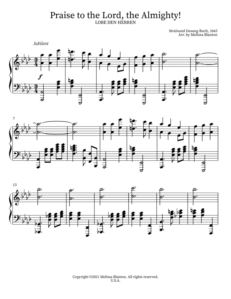 Praise to the Lord, the Almighty (arr. Melissa Blanton)