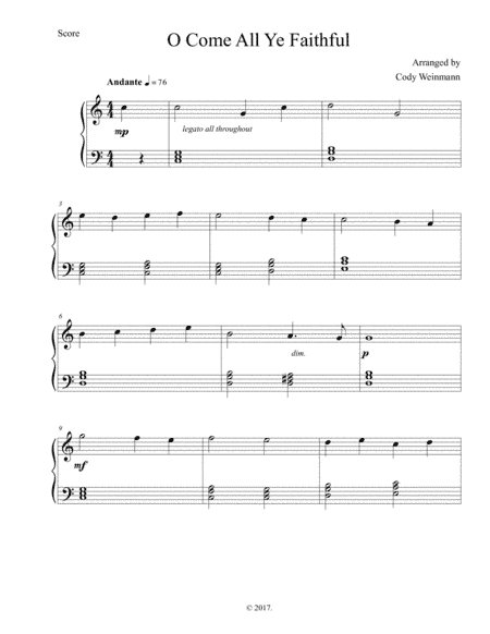 O Come All Ye Faithful Easy Piano Christmas Arrangement (arr. Cody Weinmann- CJW Music)