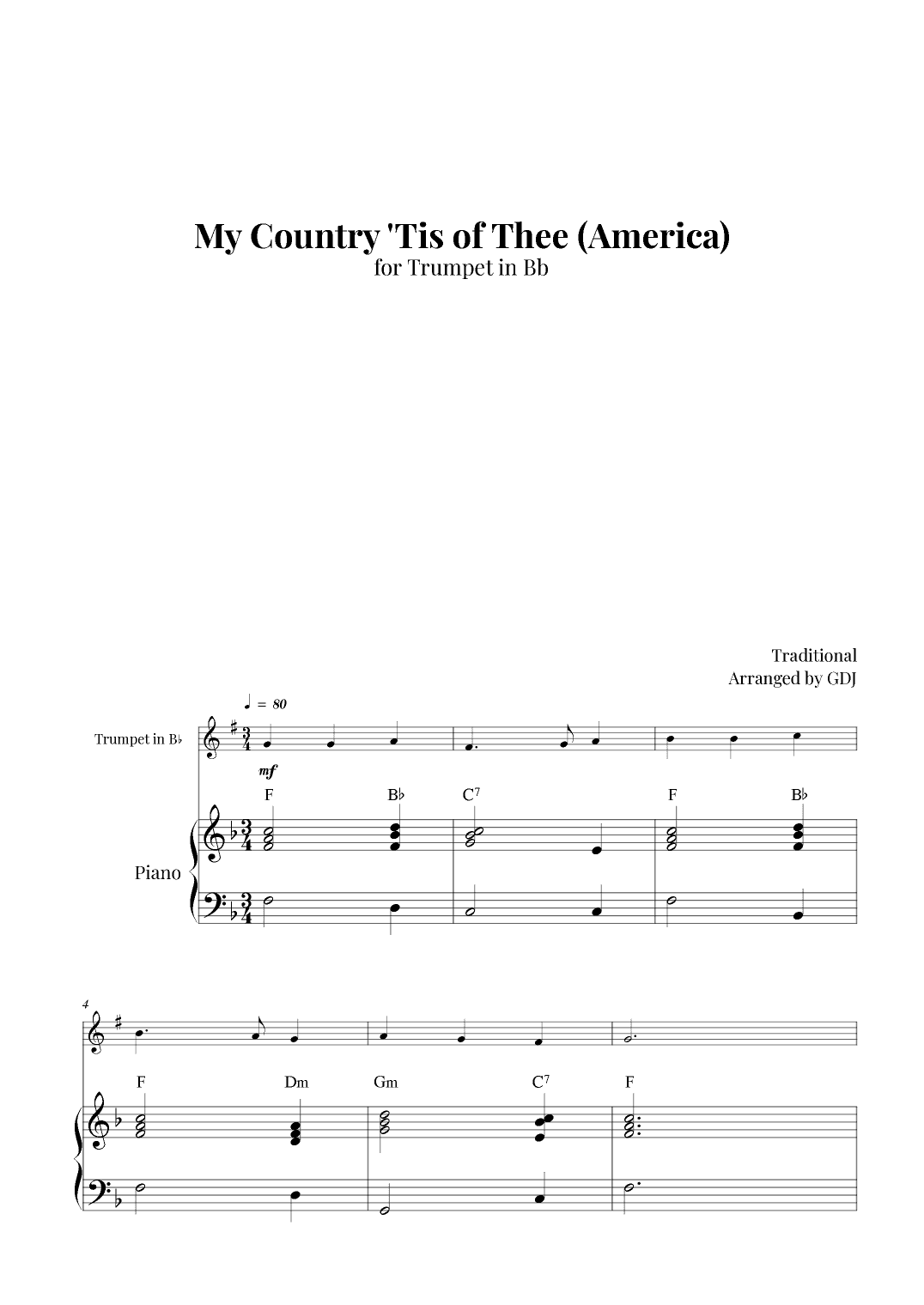 My Country 'Tis of Thee (America) (arr. GDJ)