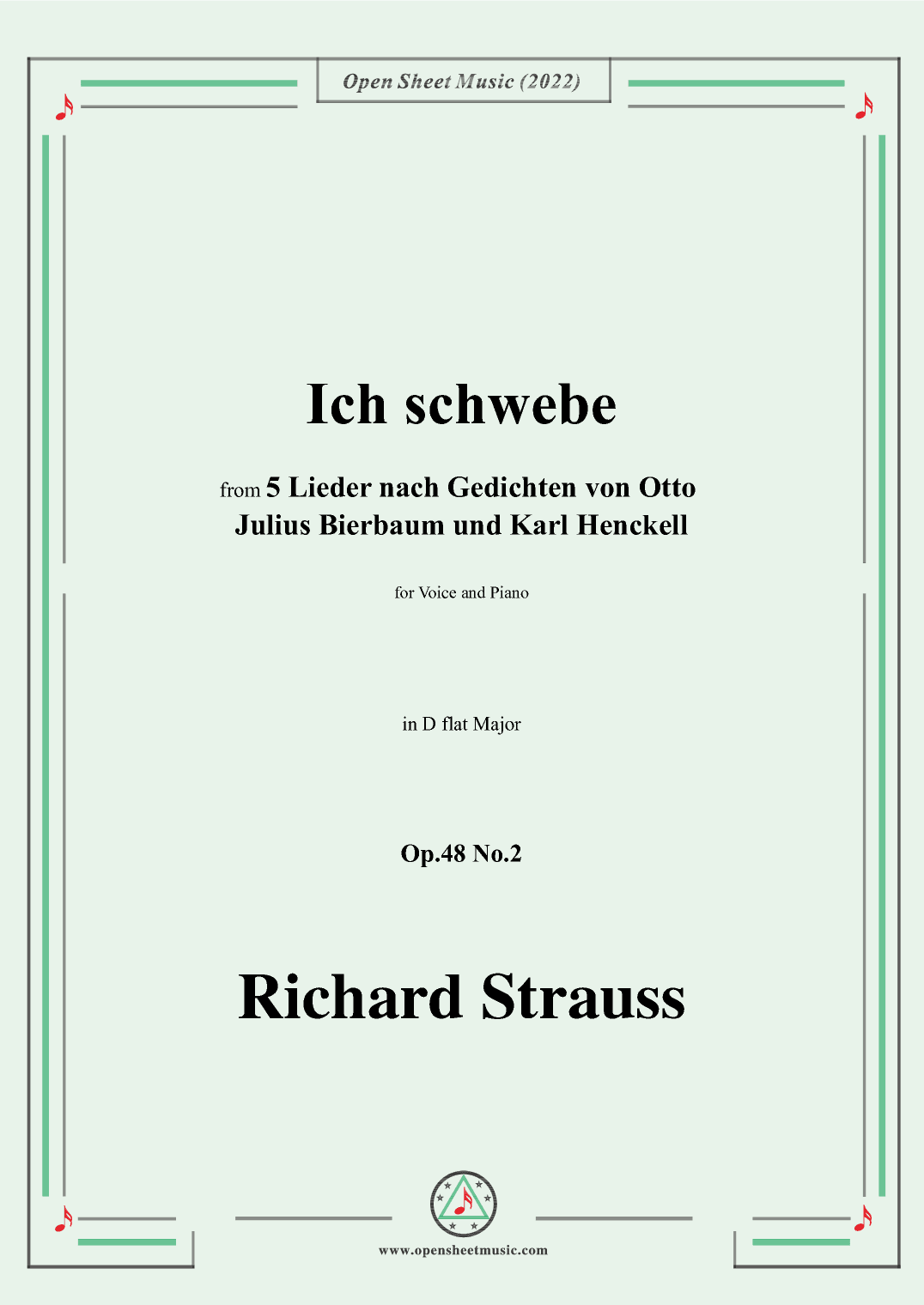 Richard Strauss-Ich schwebe,in D flat Major (arr. OSM Press)