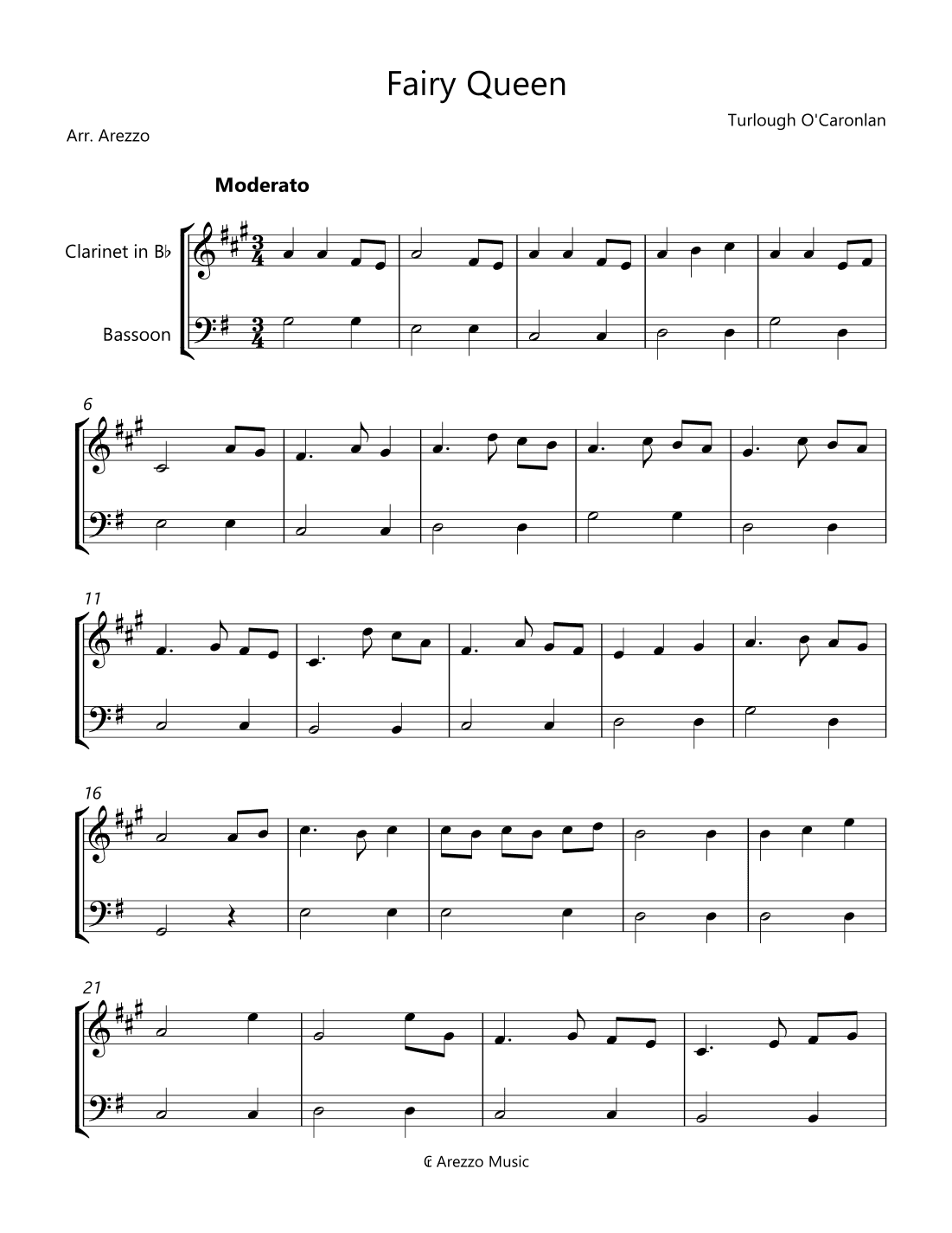 Fairy Queen - Clarinet and Bassoon - Turlough'o Carolan (arr. Arezzo Music)