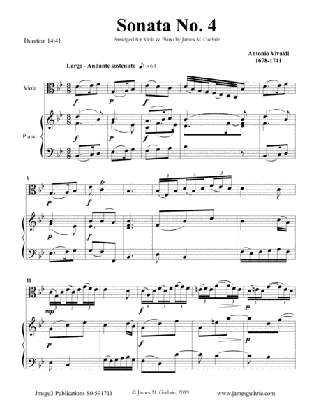 Vivaldi: Sonata No. 4 for Viola & Piano (arr. James M. Guthrie, ASCAP)