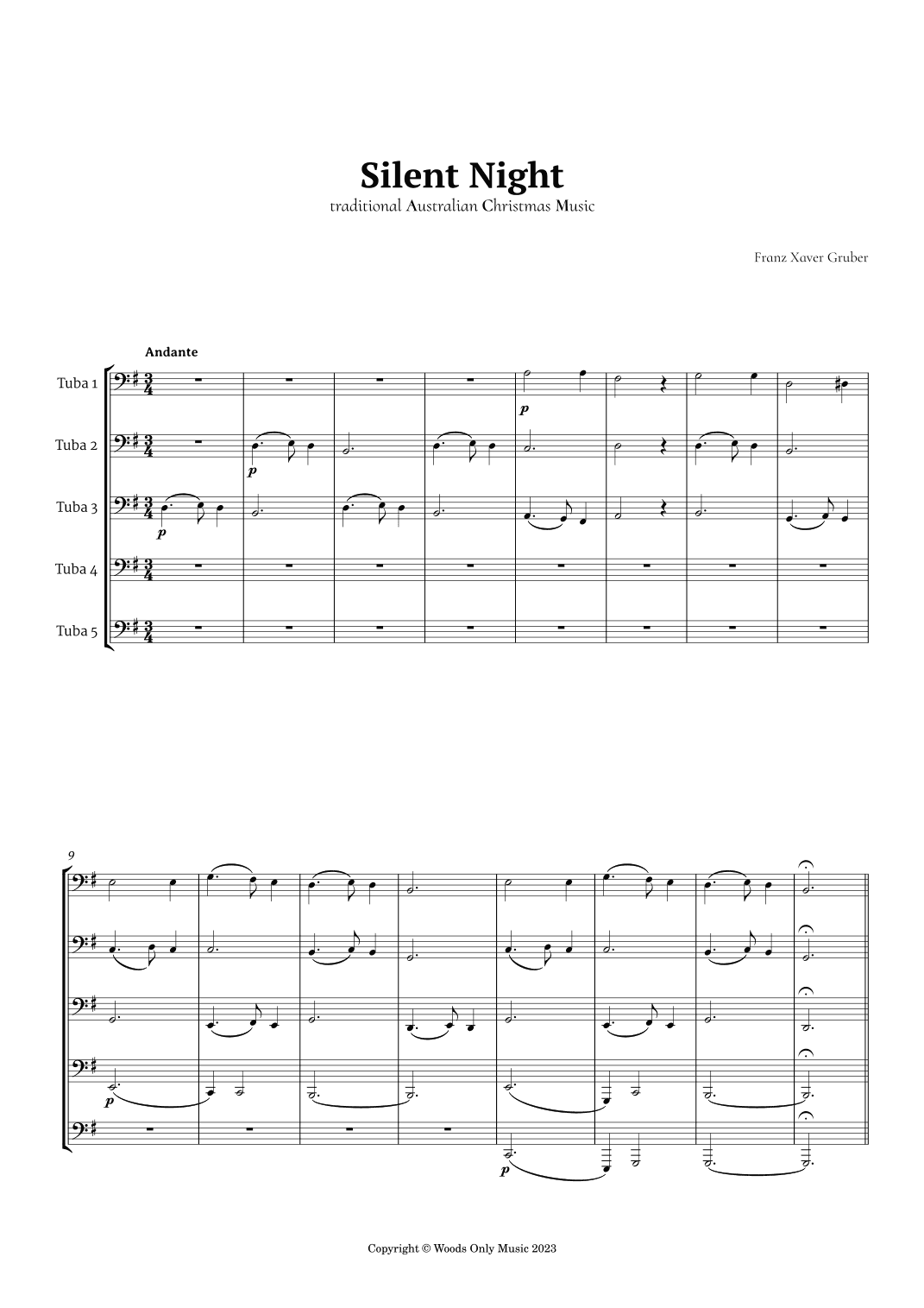 Silent Night by Franz Gruber for Tuba Quintet (arr. Ander)