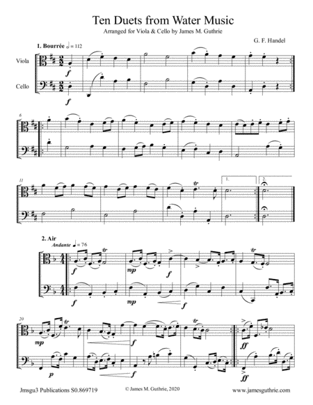Handel: Ten Duets from Water Music for Viola & Cello (arr. James M. Guthrie)