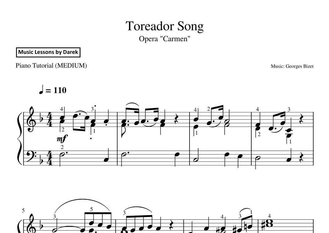 Toreador Song / March of the Toreadors (MEDIUM PIANO) Opera "Carmen" [Georges Bizet] (arr. Darek)