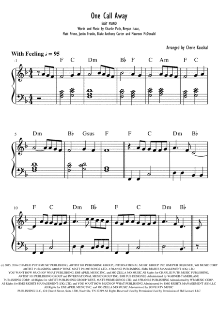 One Call Away (arr. Cherie Kaushal)