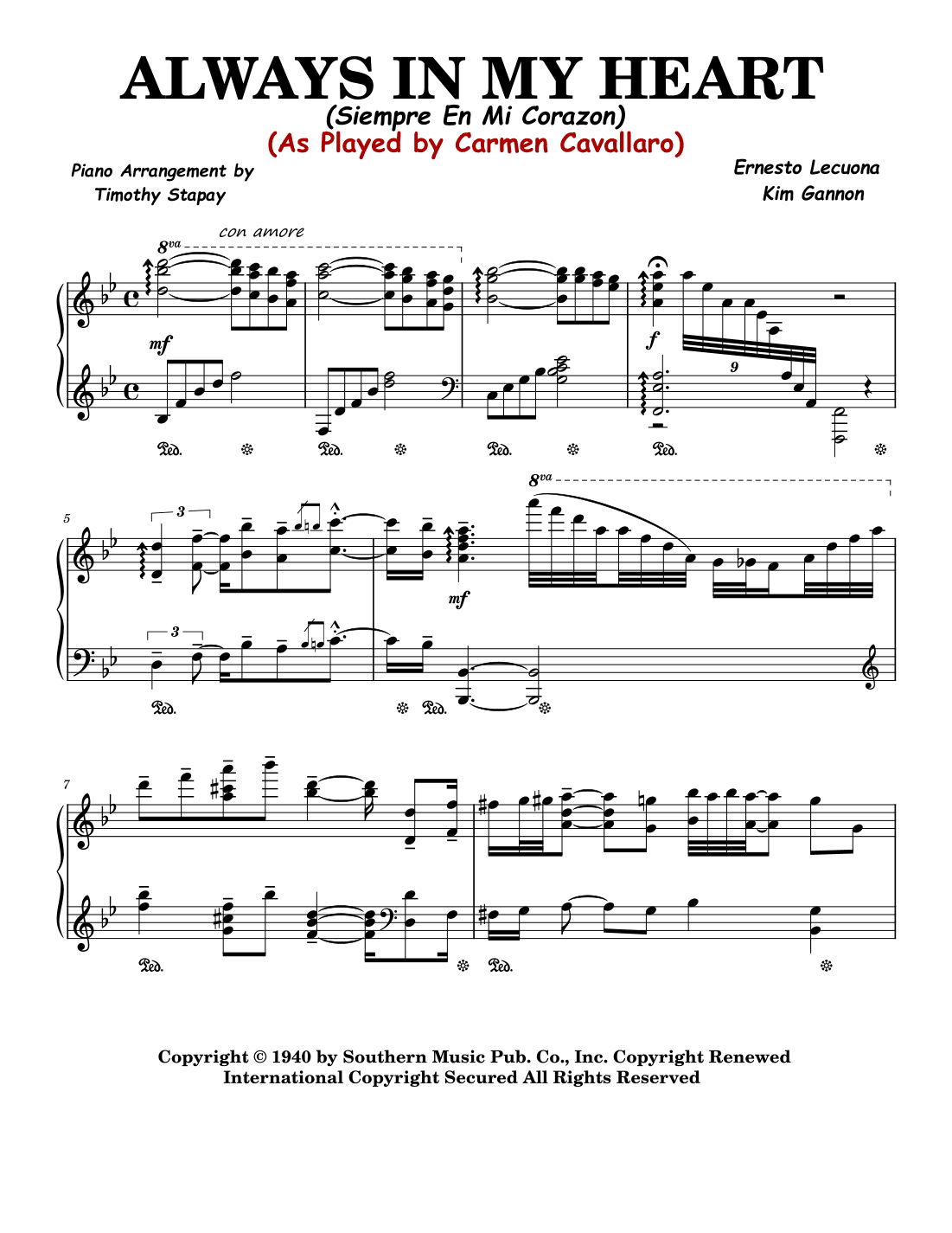 Always In My Heart (siempre En Mi Corazon) (arr. Timothy Stapay)