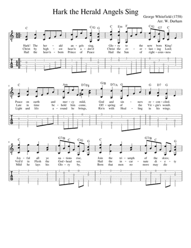 Hark! The Herald Angels Sing - for Fingerstyle guitar - tab & notation (arr. Big Bill Durham)