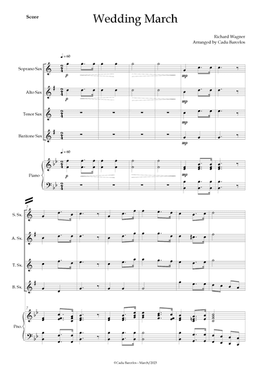 Wedding March (Wagner) Saxophone Quartet Piano (arr. Cadu Barcelos)