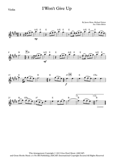 I Won't Give Up (arr. Fabio Britto)