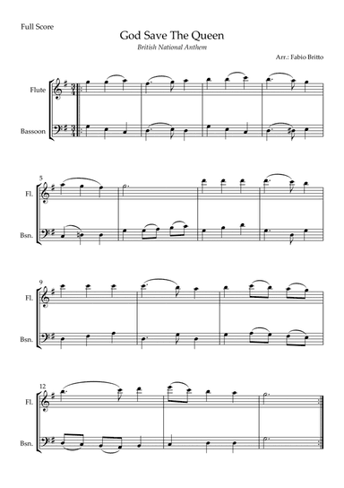 God Save The Queen (British National Anthem) for Flute & Bassoon Duo (arr. Fabio Britto)