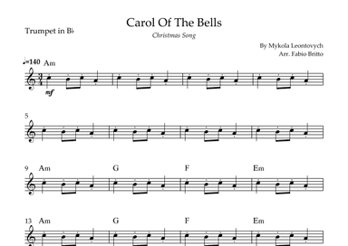 Carol Of The Bells (Christmas Song) for Trumpet in Bb Solo with Chords (arr. Fabio Britto)
