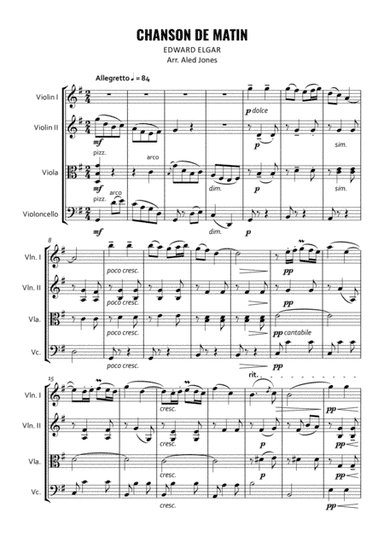 Chanson de Matin for string quartet (arr. Aled Jones)