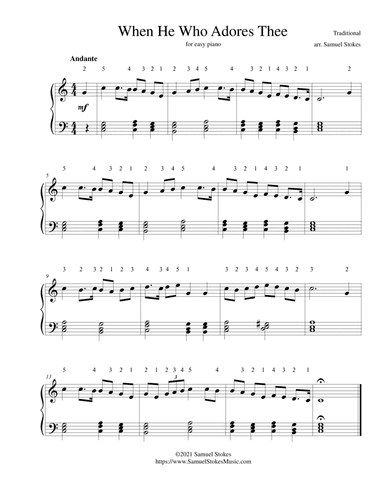 When He Who Adores Thee - for easy piano (arr. Samuel Stokes)