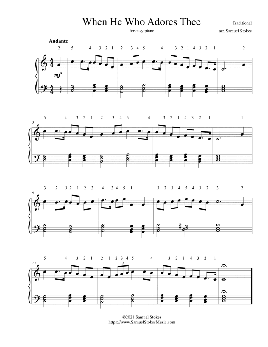 When He Who Adores Thee - for easy piano (arr. Samuel Stokes)