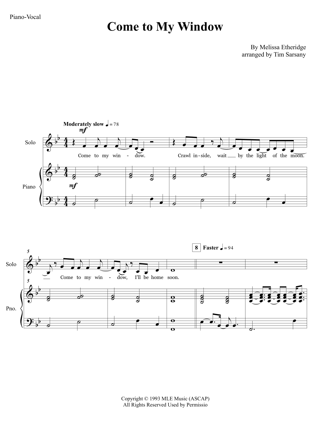 Come To My Window (arr. Tim Sarsany)