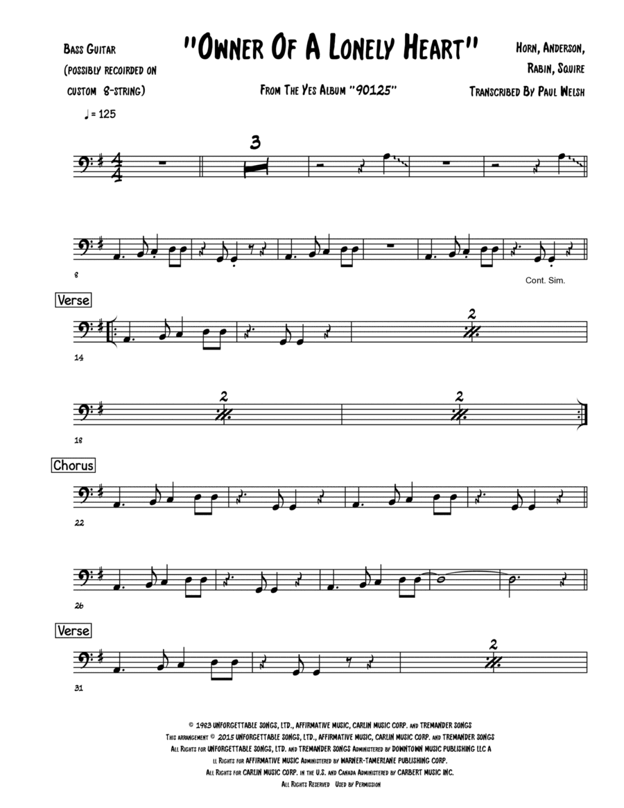 Owner Of A Lonely Heart (arr. Accubass)