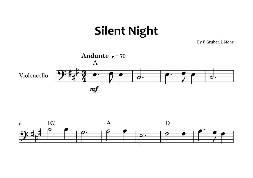 Silent Night - Cello solo with chord symbols (arr. Glauco Fernandes)
