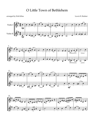 O Little Town of Bethlehem - Violin duet (arr. arranged by Erik Kihss)
