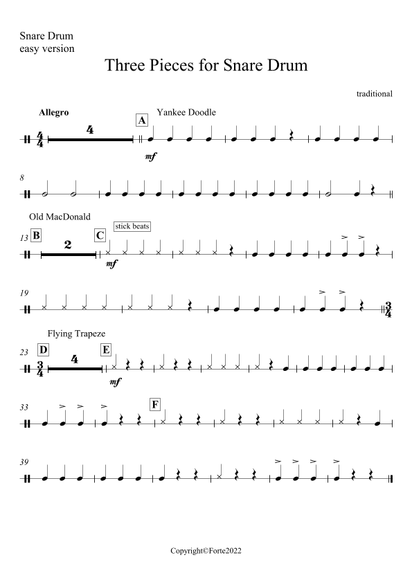 Three Pieces for Snare Drum (arr. Lojze Pirnat)