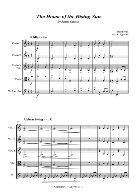 The House of the Rising Sun - for String Quartet (arr. K. Agioritis)