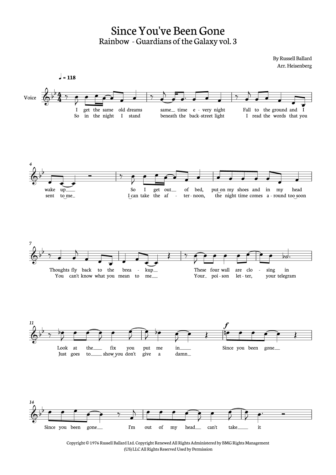 Since You've Been Gone (arr. Heisenberg)