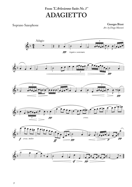 Adagietto from "L'Arlesienne Suite No. 1" for Saxophone Quartet (arr. Diego Marani)
