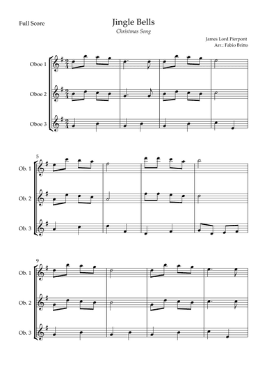 Jingle Bells (Christmas Song) for Oboe Trio (arr. Fabio Britto)