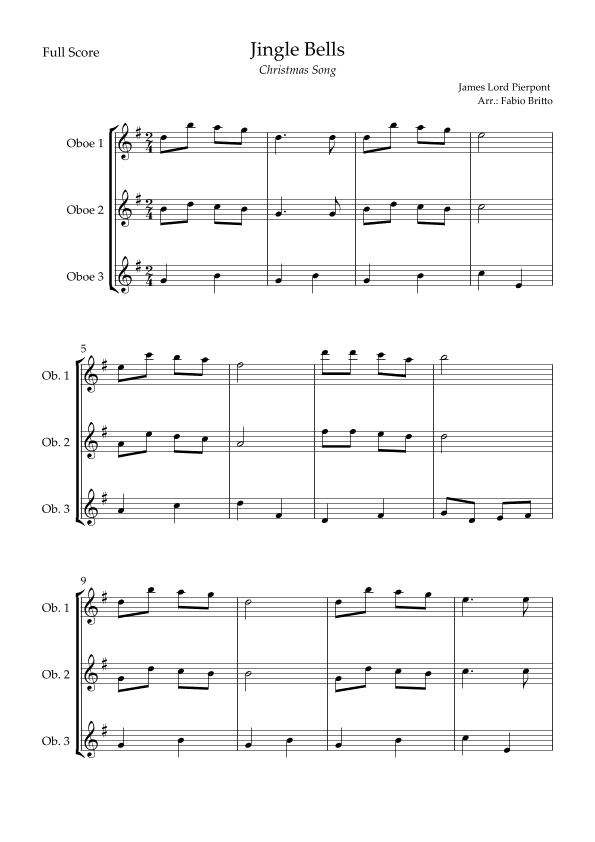 Jingle Bells (Christmas Song) for Oboe Trio (arr. Fabio Britto)