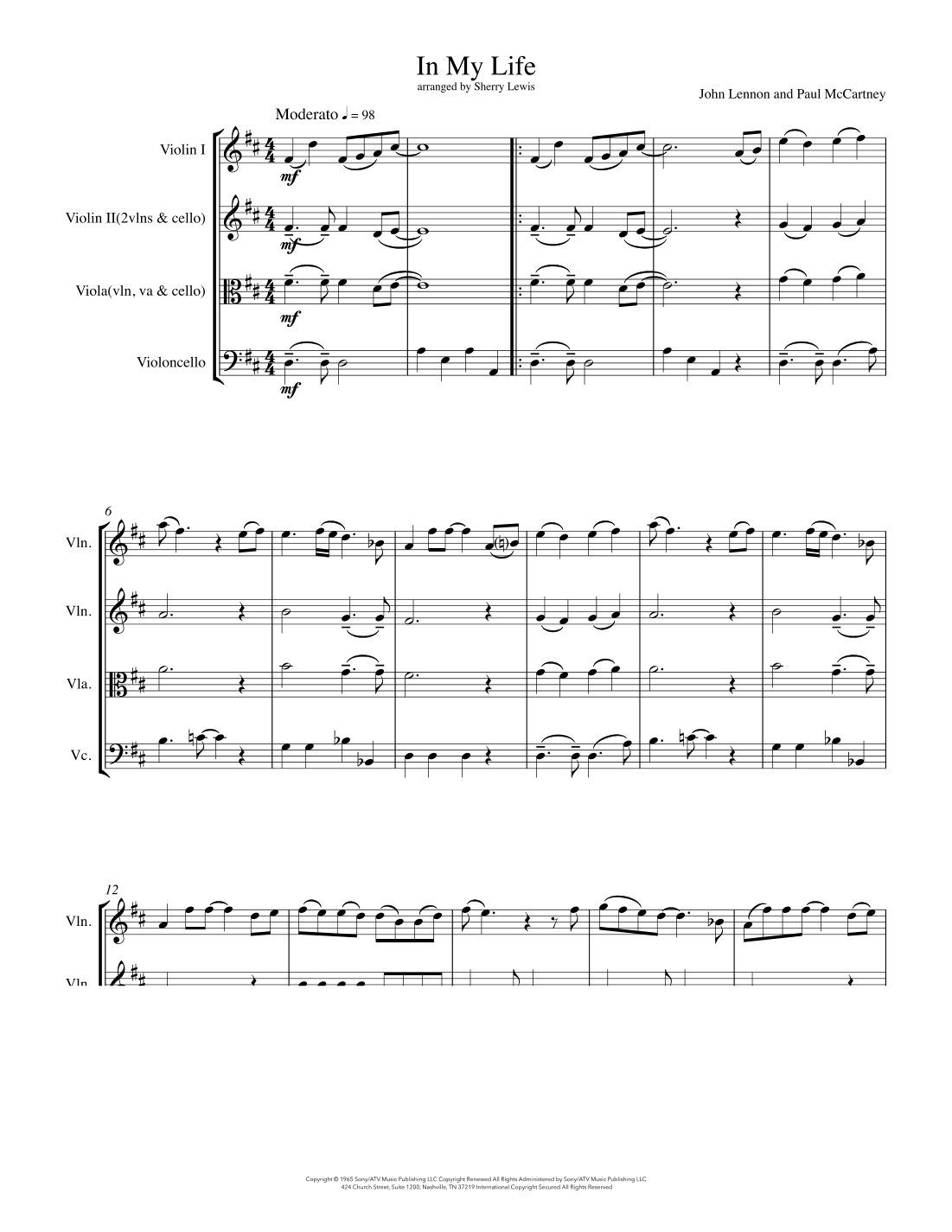 In My Life (arr. Sherry Lewis)