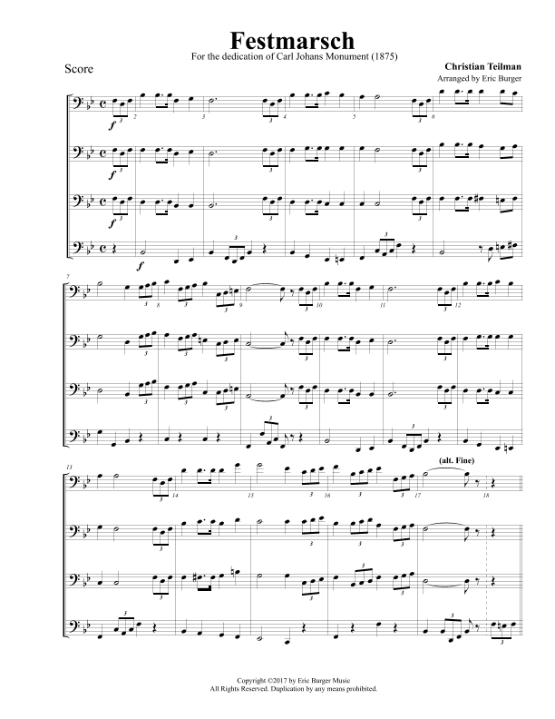 Festmarsch for Trombone or Low Brass Quartet (arr. Eric Burger Music)