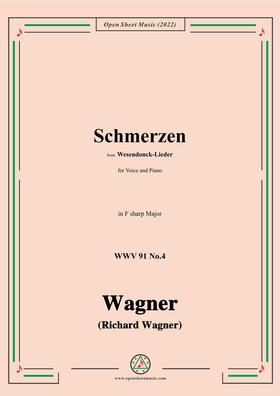R. Wagner-Schmerzen,in F sharp Major,WWV 91 No.4,from Wesendonck-Lieder (arr. OSM Press)