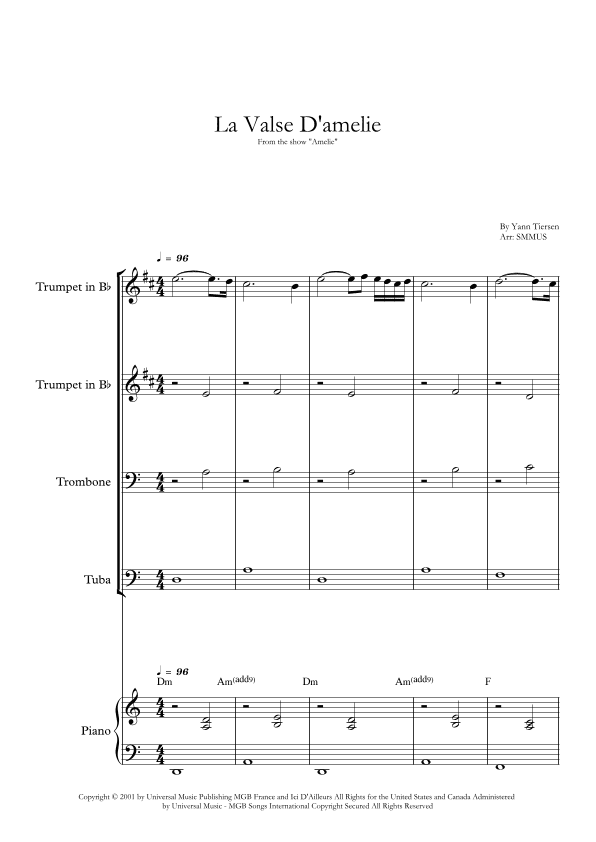 La Valse D'amelie (arr. SMMUS)
