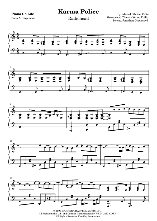 Karma Police (arr. Piano Go Life)