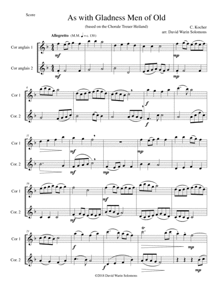 Variations on "As with gladness men of old" ("Treuer Heiland, wir sind da") for cor anglais duo (arr. David Warin Solomons)