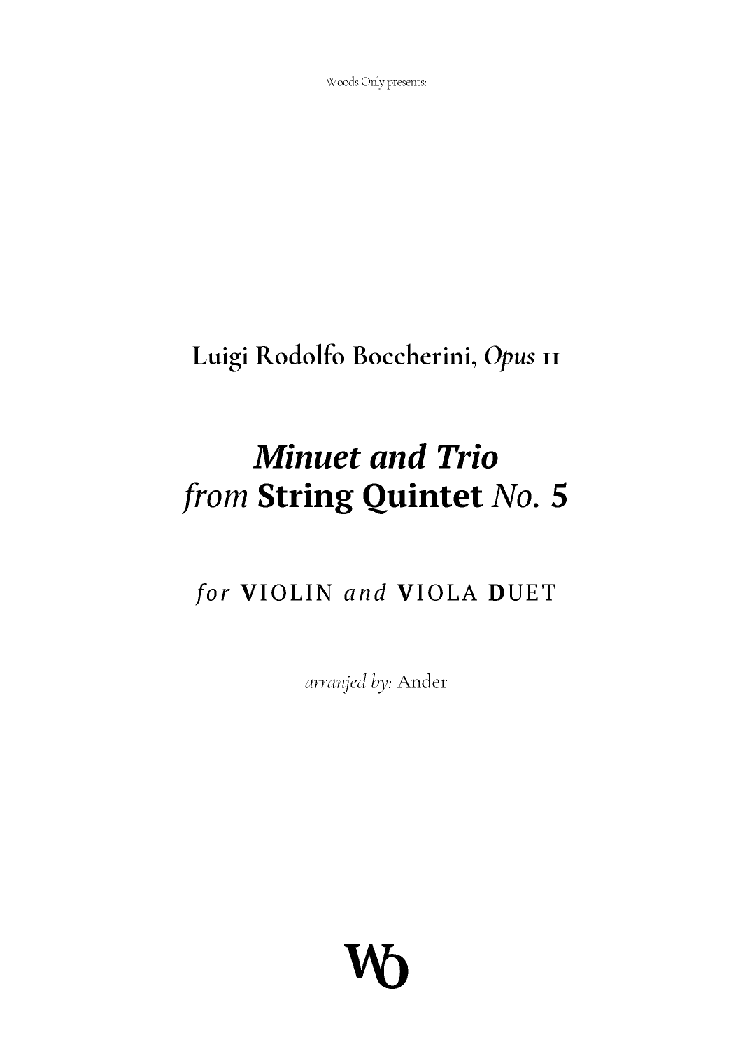 Minuet by Boccherini for Violin and Viola (arr. Ander)
