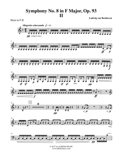 Beethoven Symphony No. 8, Movement II - Horn in F 2 (Transposed Part), Op. 93 (arr. Doug Clyde)
