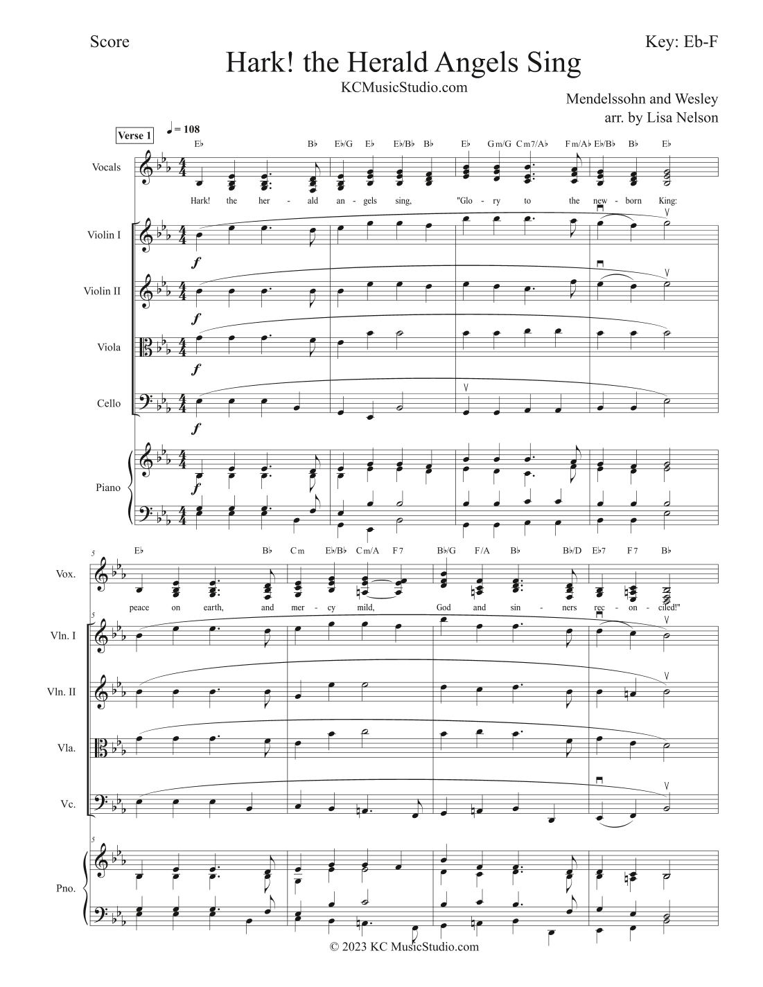Hark! the Herald Angels Sing for Vocals, String Quartet and Piano (arr. Lisa Nelson)