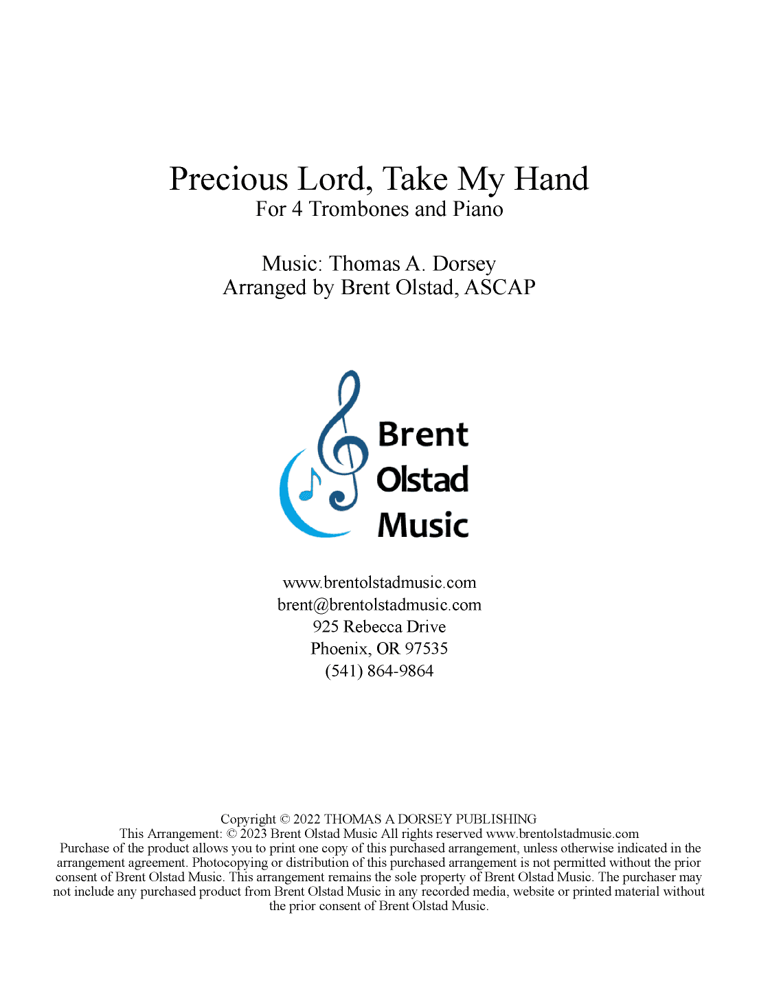 Take My Hand, Precious Lord (arr. Brent Olstad, ASCAP)