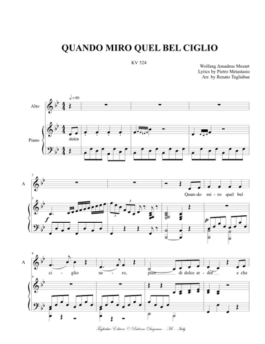QUANDO MIRO IL TUO BEL CIGLIO - KV 524 - For Alto e Piano (arr. Renato Tagliabue)