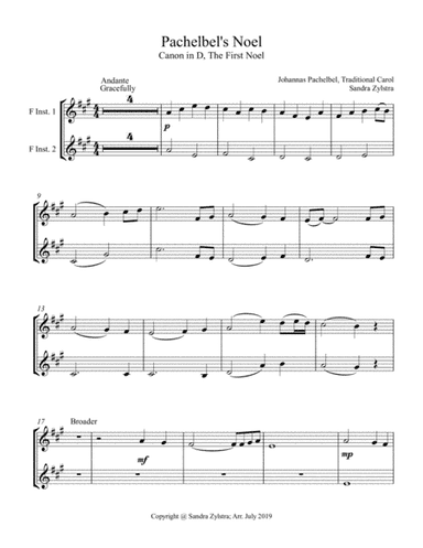 Pachelbel's Noel (treble F instrument duet, parts only) (arr. Sandra Zylstra)