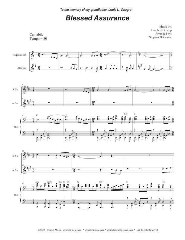 Blessed Assurance (Duet for Soprano and Alto Saxophone) (arr. Stephen DeCesare)