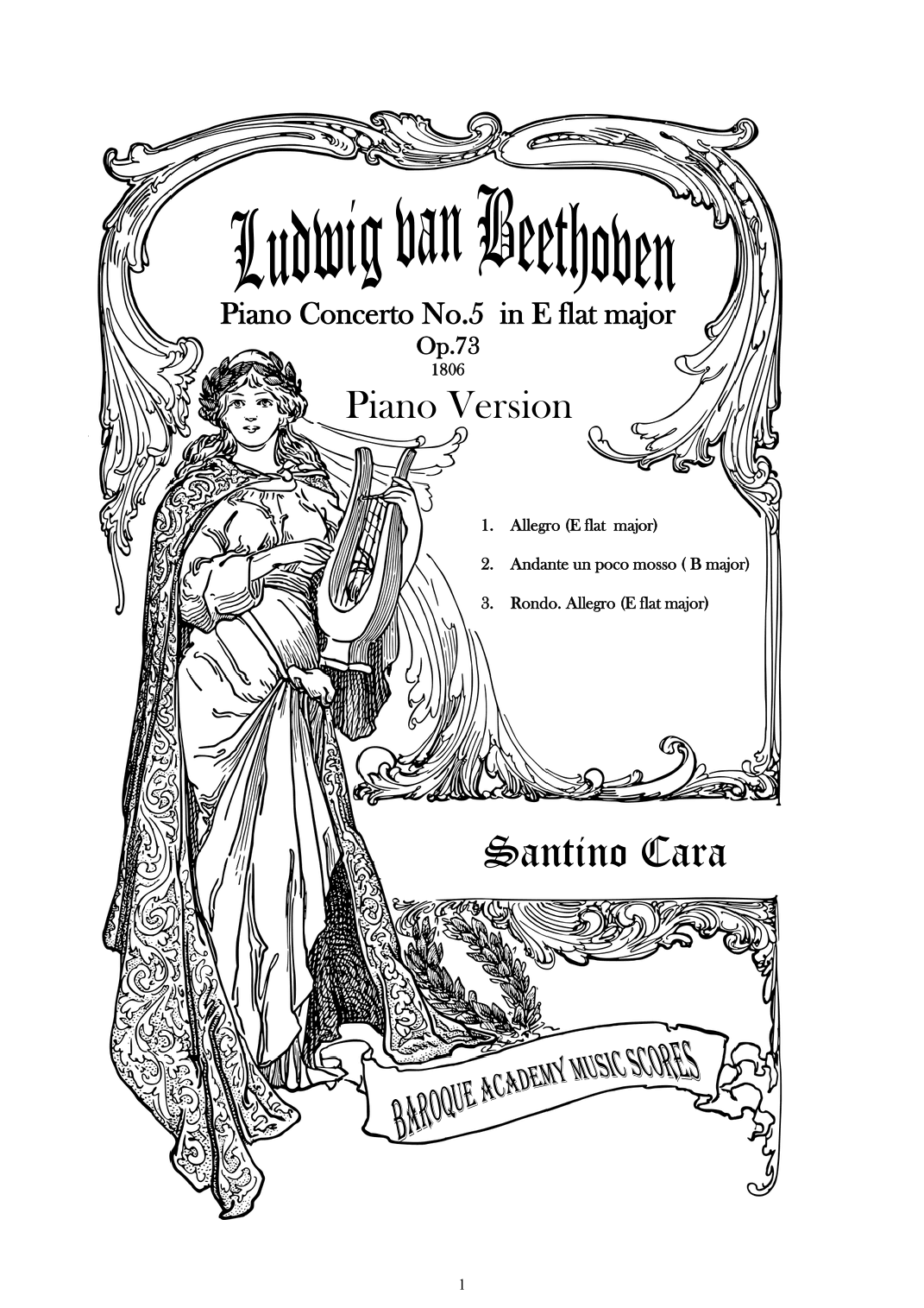 Beethoven - Piano Concerto No.5 in E flat major 'Emperor' Op.73 - Piano Version (arr. Santino Cara)