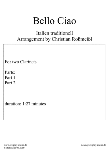 Bella Ciao for two Clarinets (arr. Christian Roßmeißl)