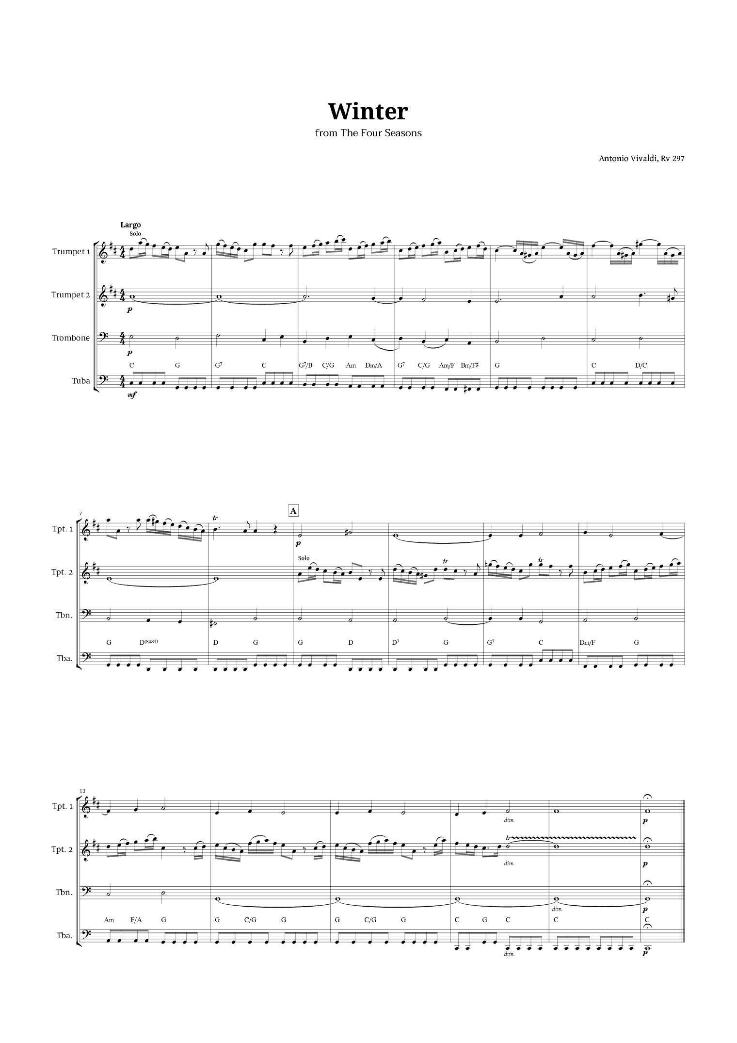 Largo from Winter by Vivaldi for Brass Quartet with Chords (arr. Langanho)