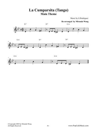 La Cumparsita (Famous Tango) - Lead Sheet (arr. Miranda Wong)
