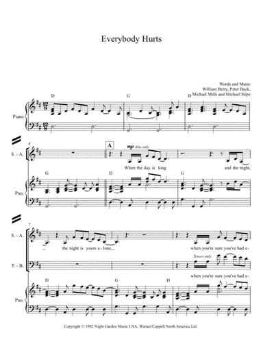 Everybody Hurts (arr. Margaret Grottenthaler for newchoir)