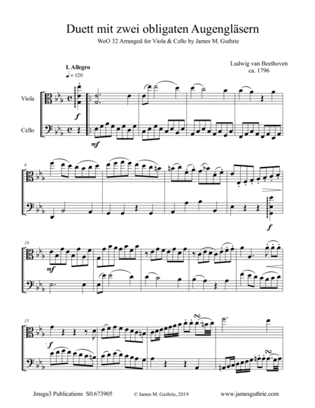 Beethoven: Duet WoO 32 for Viola & Cello (arr. James M. Guthrie, ASCAP)