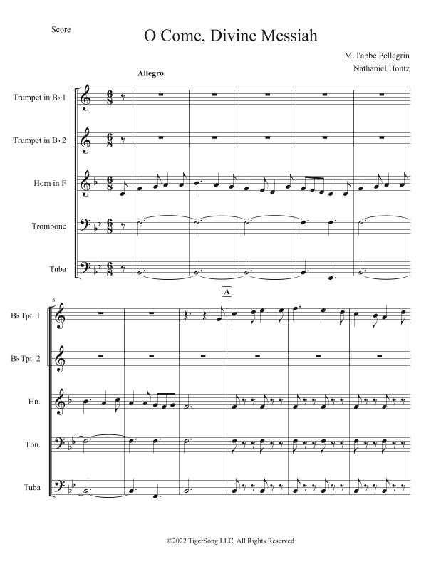 O Come, Divine Messiah (Christmas Carol) for Brass Quintet (arr. Nathaniel Hontz)